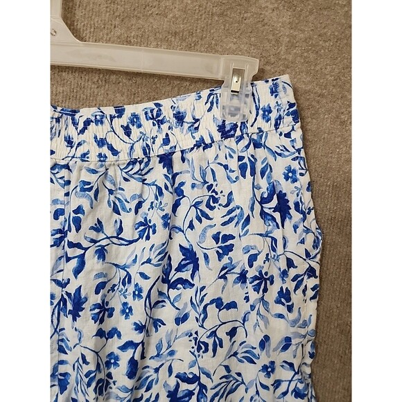 Joie Wide Leg 100% Linen Cropped Pants Womens XL White Blue Floral Pull On NWOT - Picture 5 of 8